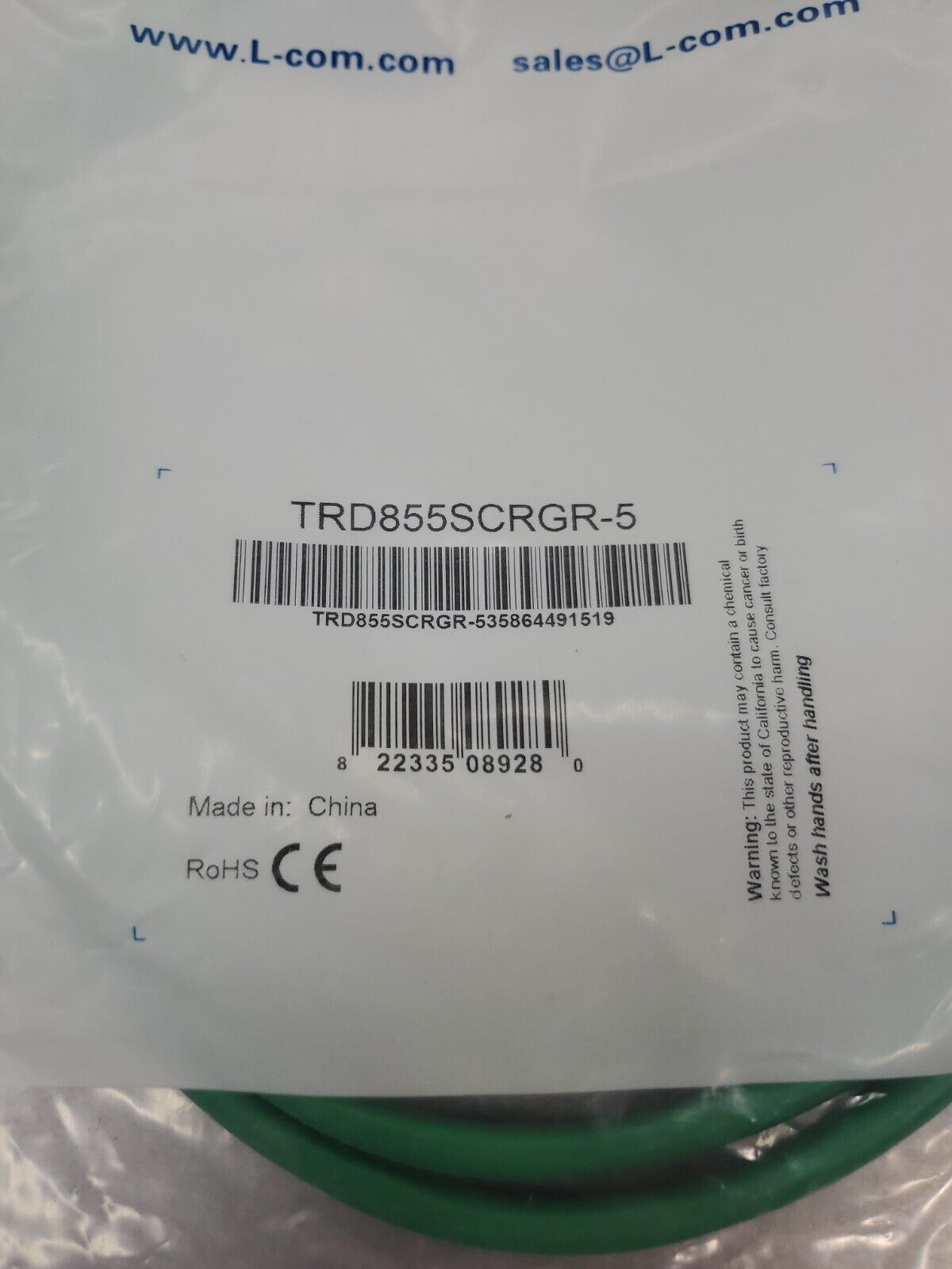 L-COM TRD855SCRGR-5 Network Cable Assembly - 5FT.                             5E