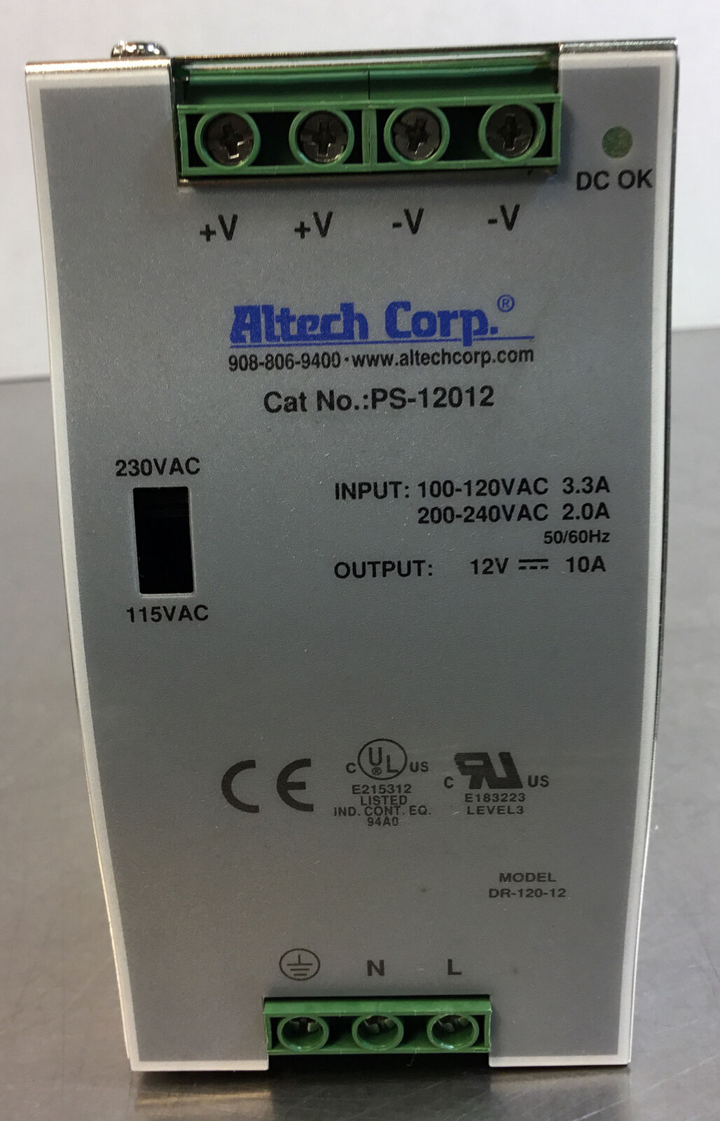 ALTECH  PS-12012  Power Supply In: 115/230 VAC Out: 12VDC 10A    4B