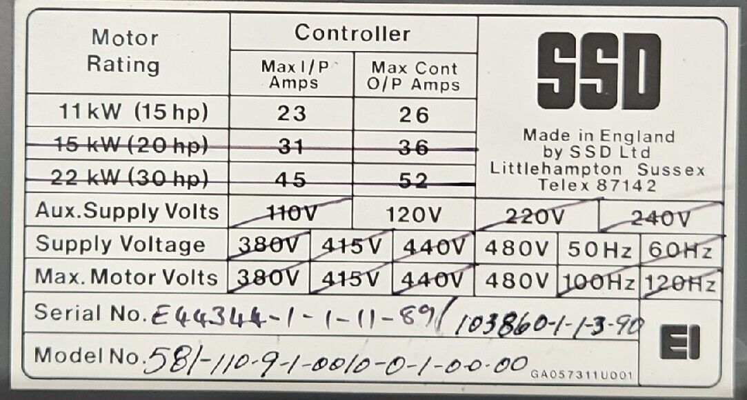 SSD 581 (581-110-9-1-0010-0-1-0-0-00) CONTROL BOARD.                      Loc 2E