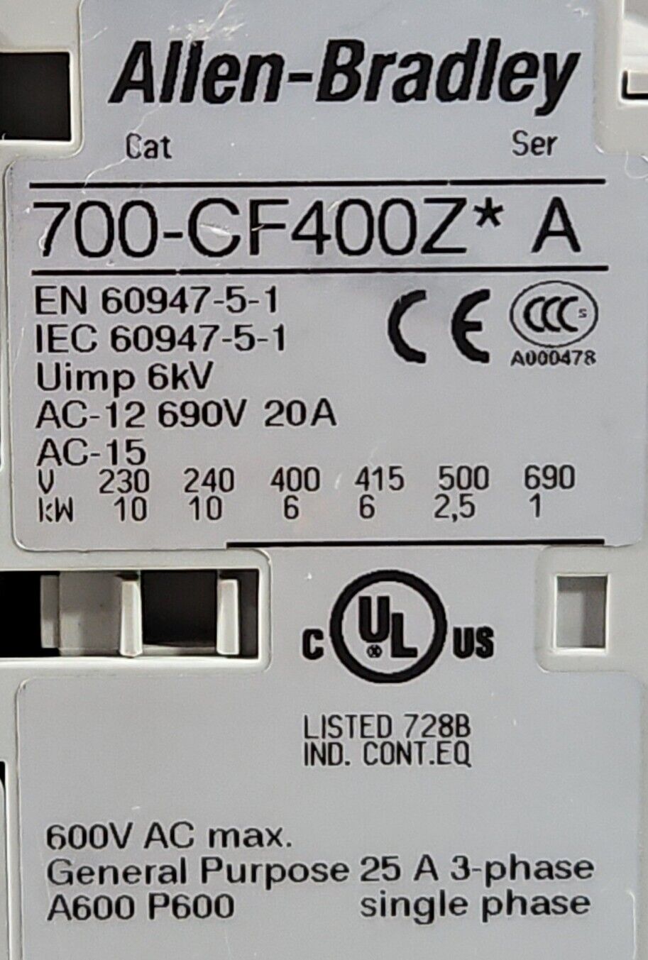 Allen-Bradley 700-CF400Z* Ser A Industrial Control System.               4D-17.