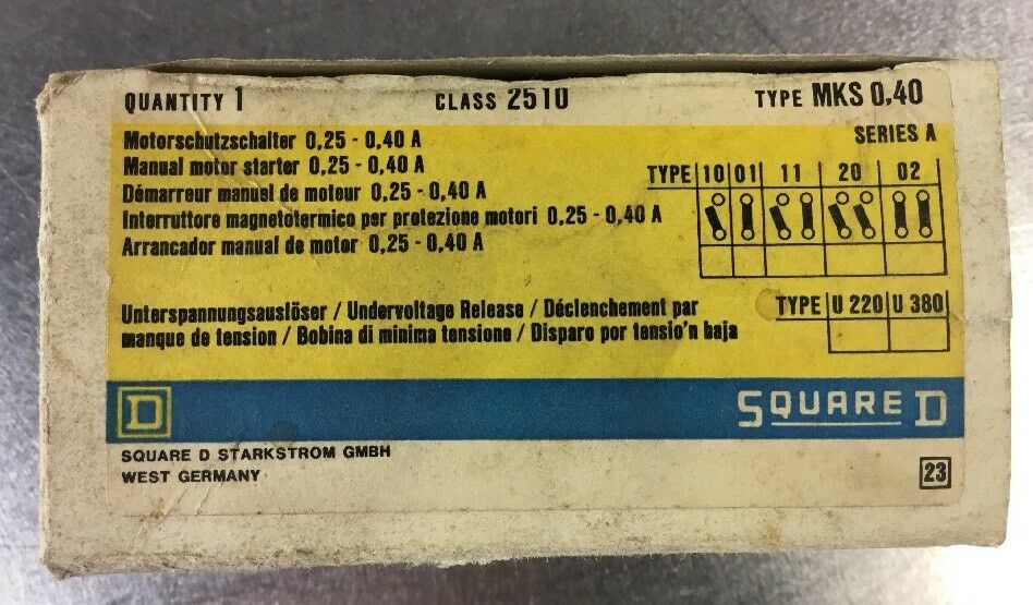Square D Class 2510 Type MKS 0,40 Ser A Manual Starter 0.25-0.40A   4C