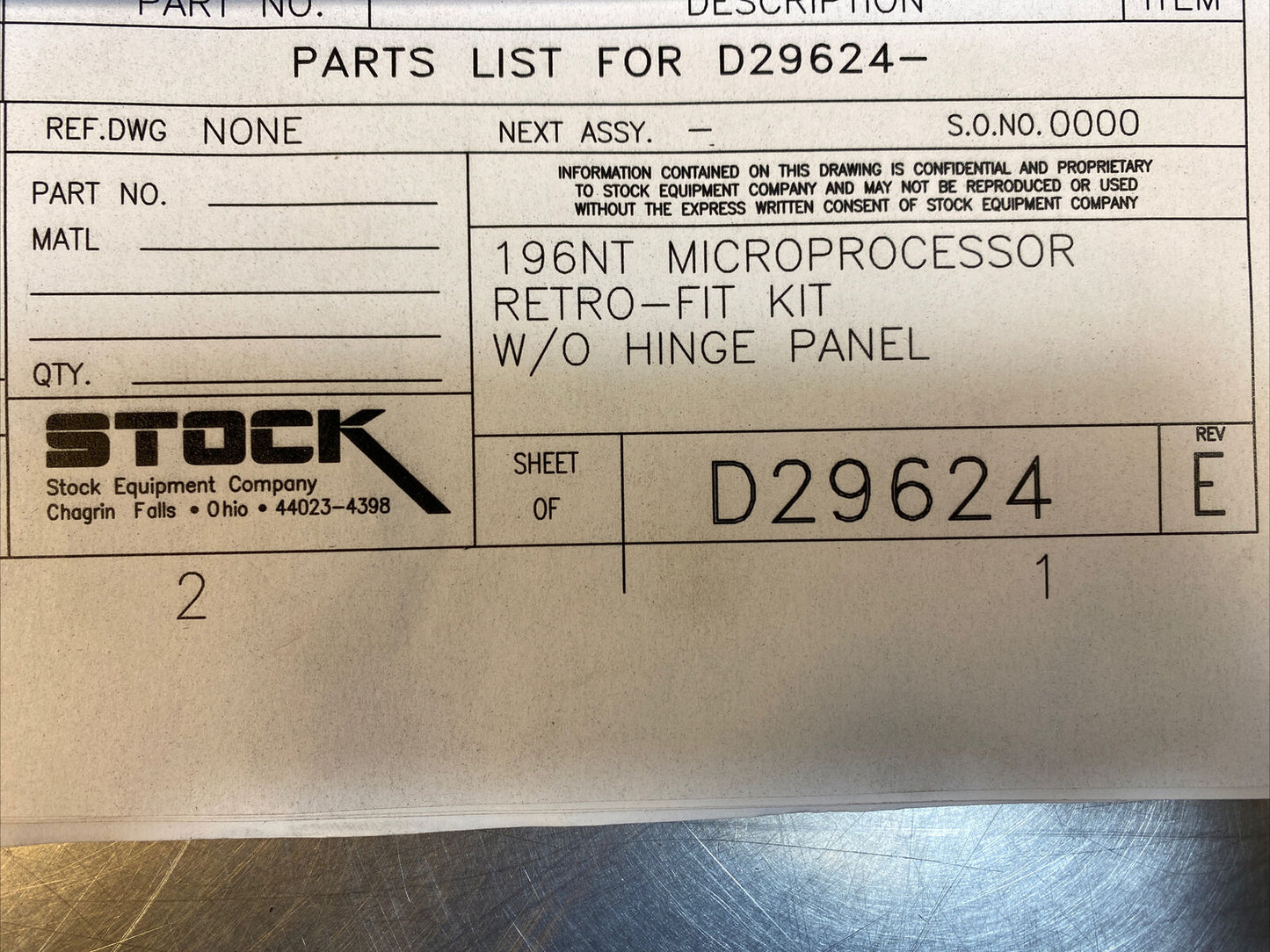 Stock 196NT MICROPROCESSOR RETRO-FIT KIT D29624 REV E  Control Board Display Panel  2B
