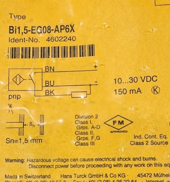 TURCK Bi1,5-EG08-AP6X INDUCTIVE SENSOR.                                Loc5E-18