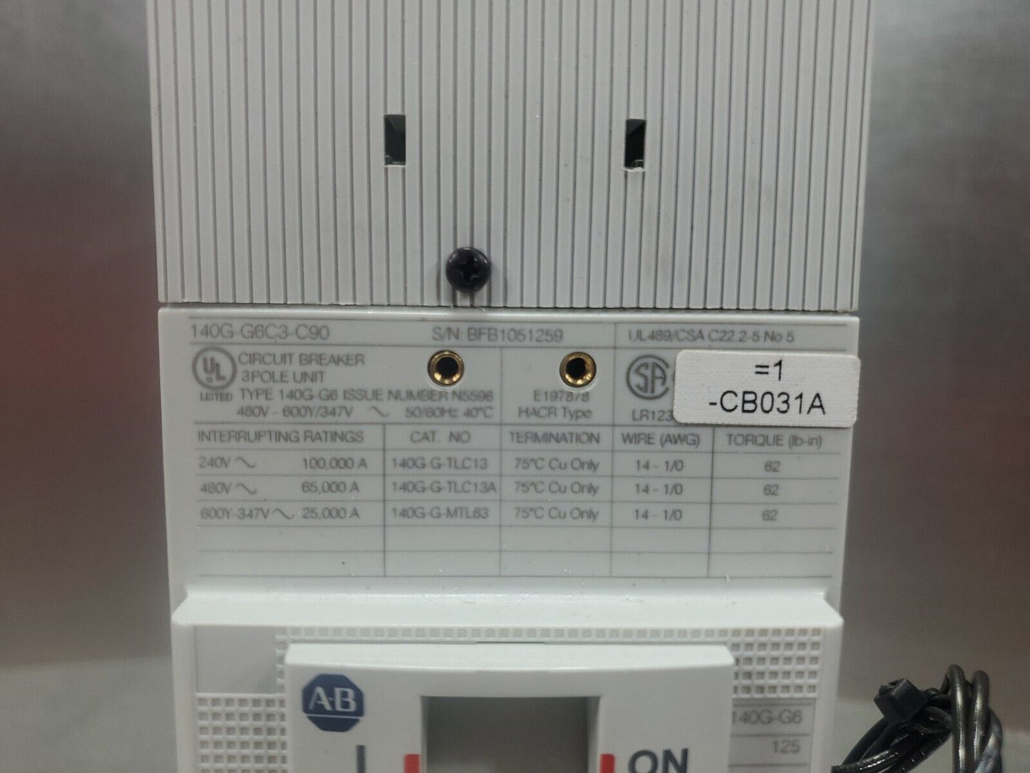 Allen Bradley 140G-G6C3-C90 50/60Hz 90Amp Molded Case Circuit Breaker.      4E-3