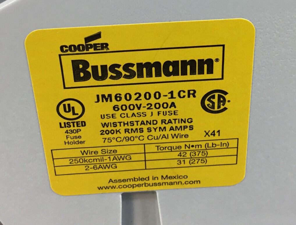 BUSSMANN   JM60200-1CR  Fuse Block 600V 200A w/ LPJ-110SP Fuse    4C