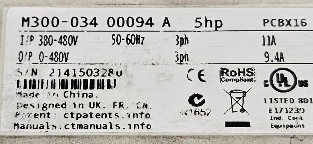 EMERSON M300-034-00094A CONTROL TECHNIQUES UNIDRIVE.                      Loc 1D
