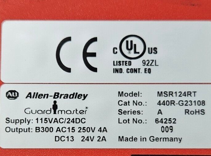 Allen-Bradley MSR124RT Ser A. 440R-G23108 Monitoring Safety Relay.         3B-19