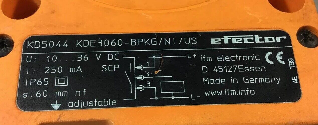 IFM EFECTOR CAPACITIVE PROXIMITY SWITCH KDE3060-BPKG/NI/US 10-36VDC    Loc.5A
