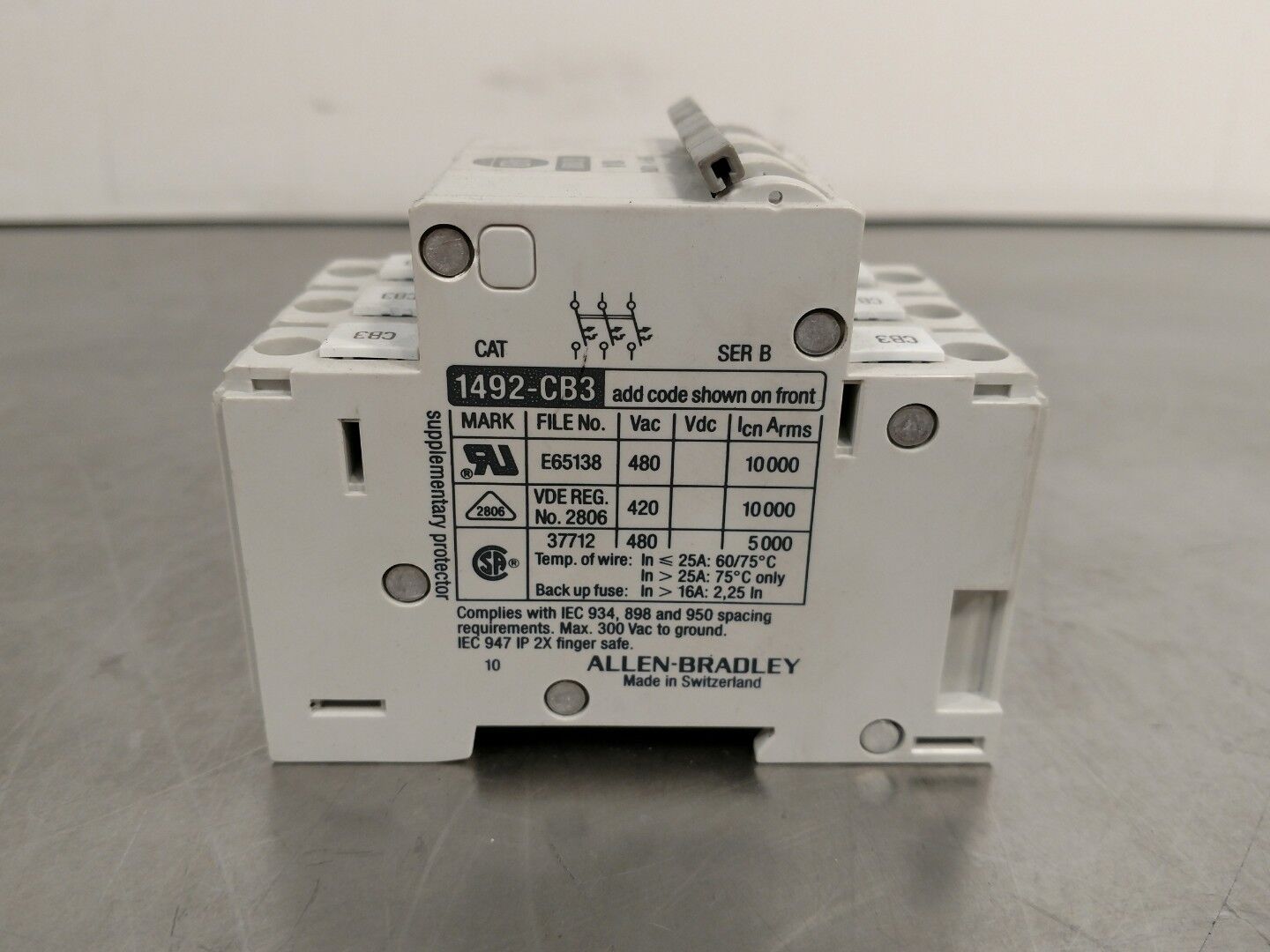 Allen Bradley 1492-CB3 G100 10A 3P CIRCUIT BREAKER 4D