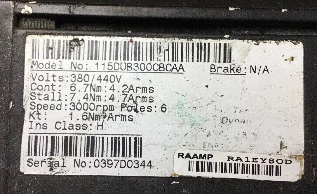 NIDEC CORP CONTROL TECHNIQUES 115DUB300CBCAA 380/440V 3000RPM 6 Pole Motor.  1D