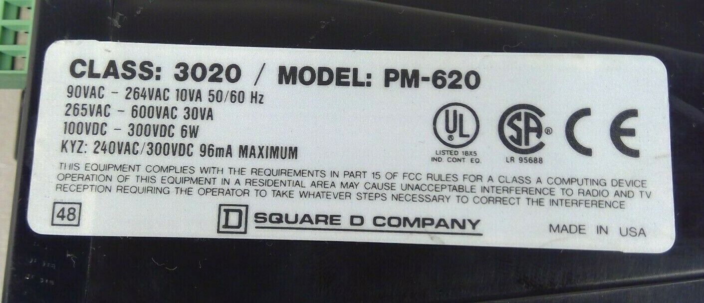 Square D 3020-PM620 - Class: 3020 / Model: PM-620 Powe Meter                  4G