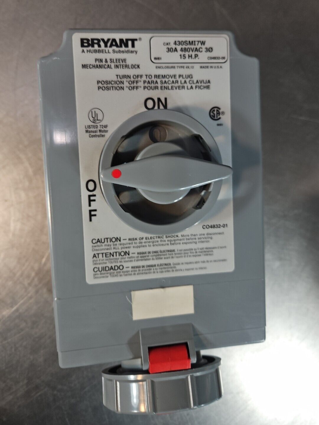 BRYANT 430SMI7W 30A, 480VAC, 15 H.P. Pin & Sleeve Mechanical Interlock     6C-10