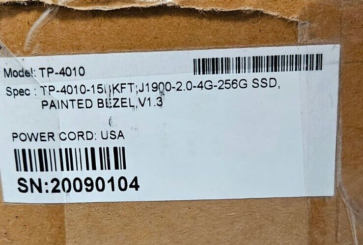 TEGUAR TP-4010-15 BKFTKFT J1900-2.0-4G-256G SSD Indust Touchscreen PC     Loc 3F