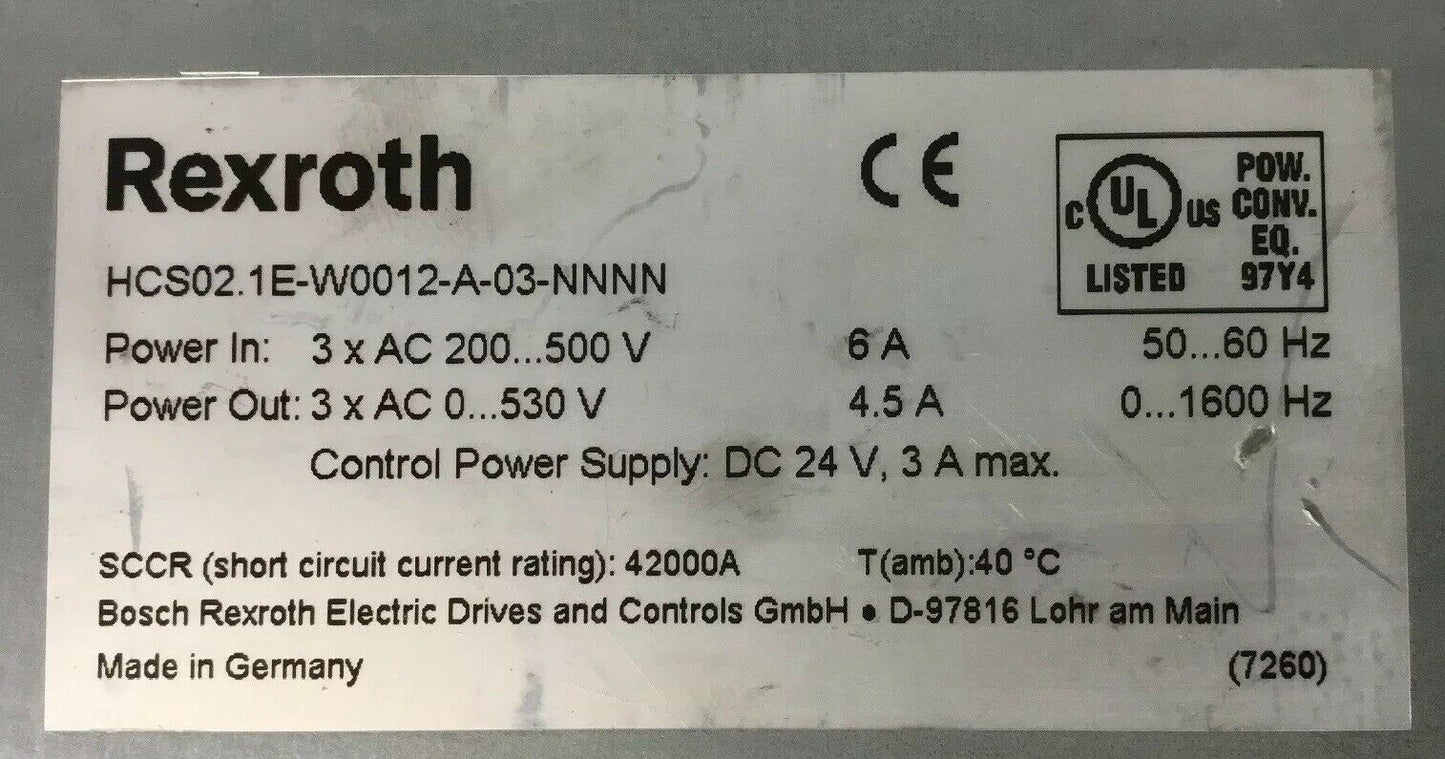 Rexroth Indramat HCS02.1E-W0012-A-03-NNN Servo Drive Out:3 x AC 0...530V 4.5A 1D
