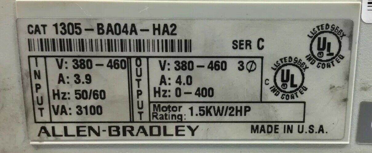 ALLEN BRADLEY 1305-BA04A-HA2 /C DRIVE 2HP 380-460V 4A  3PH.   1D