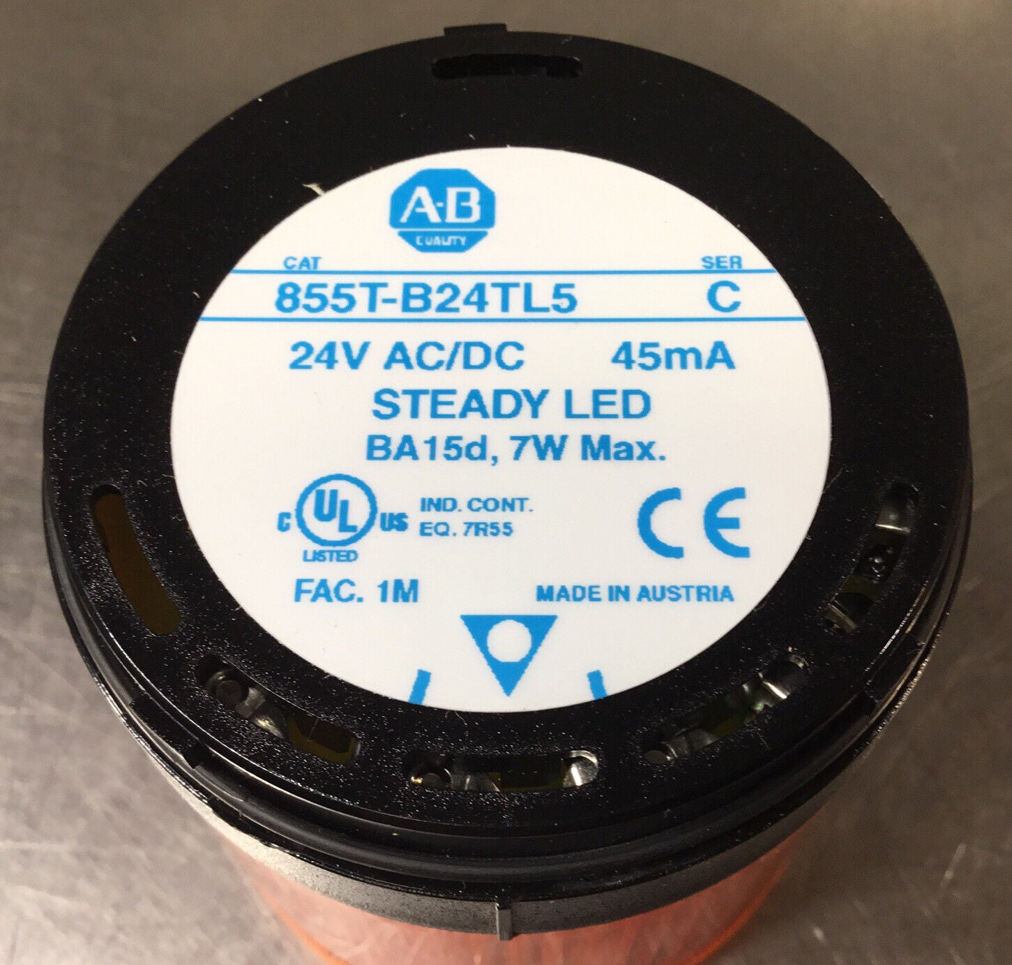 ALLEN BRADLEY 855T-B24TL5 /C STEADY LED AMBER 24V AC/DC 3E-17 ...