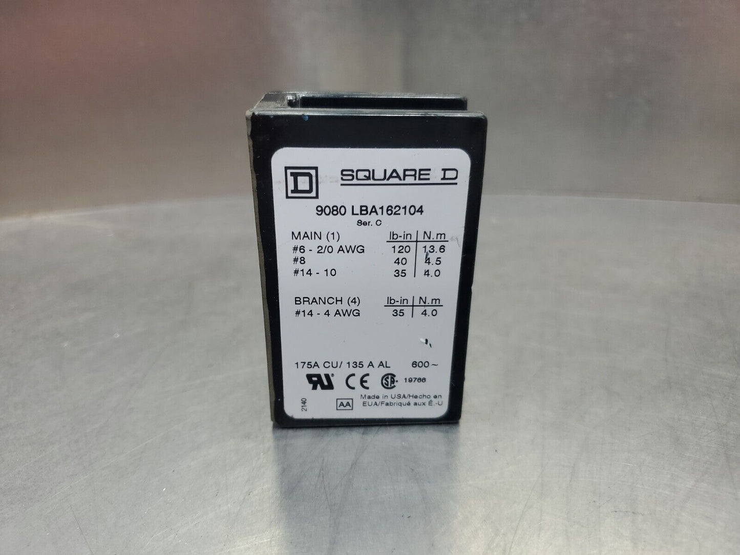 Square D 9080 LBA162104 Ser. C 600V Terminal Block Power Distribution.      4A-9