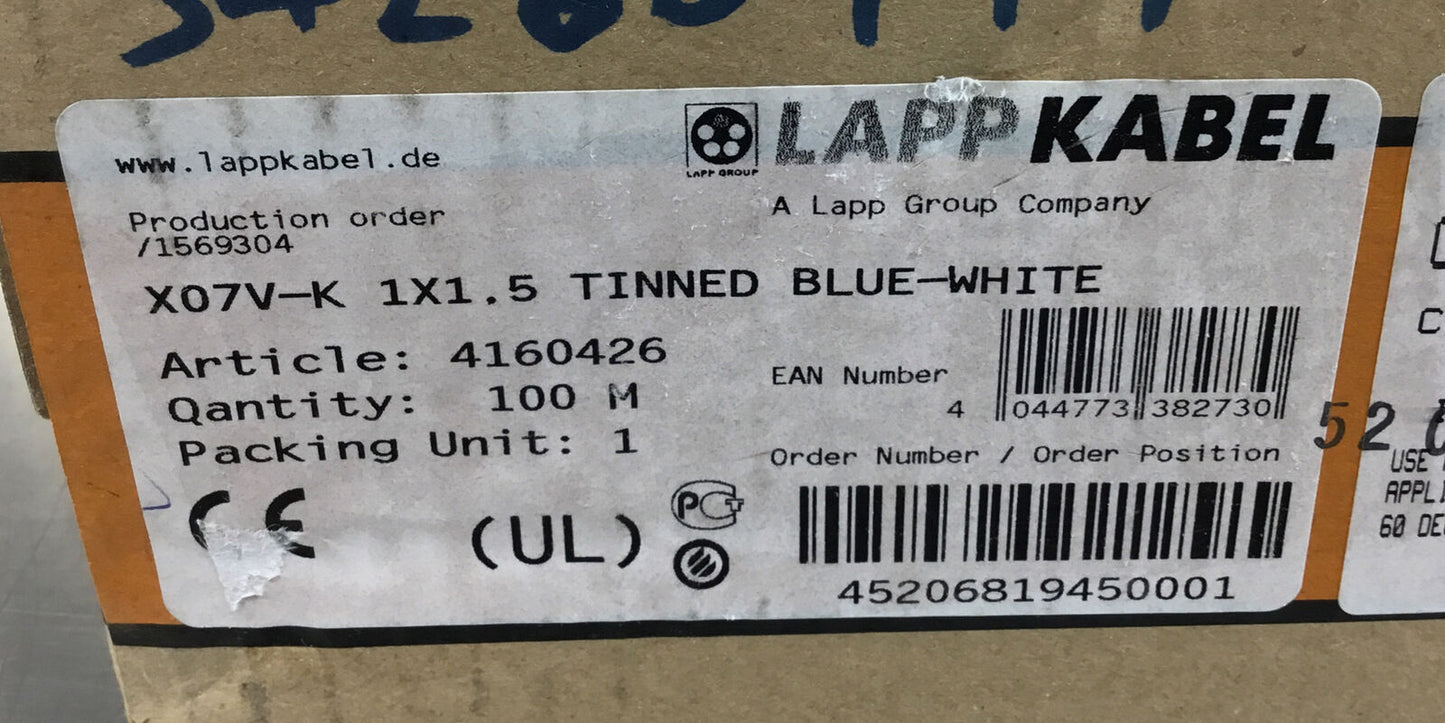 Lapp Kabel X07V-K 1X1.5 TINNED BLUE-WHITE  Wire    6B-1