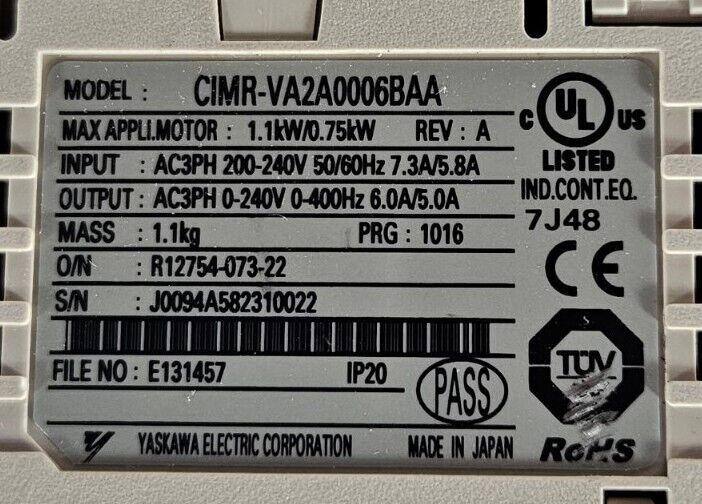 Yaskawa CIMR-VA2A0006BAA Inverter - PRG: 1016.                             1B-13