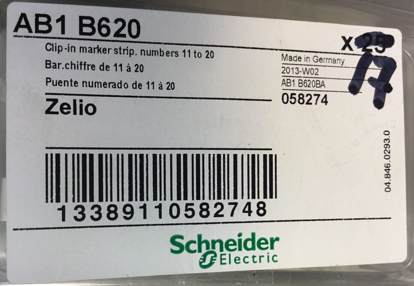 SCHNEIDER ELECTRIC AB1 B620 / AB1B620 Lot Of 17 Clip On Markers #s 11 to 20 3D-4