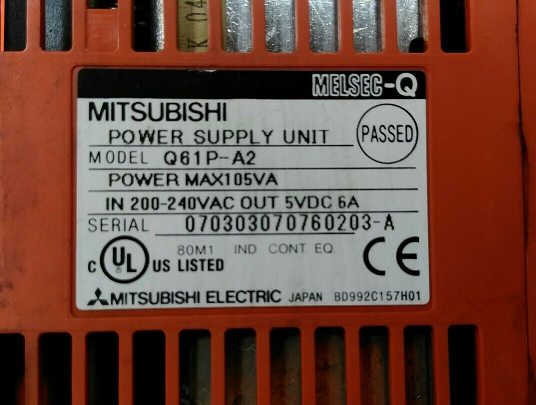 Mitsubishi Q38B / Q61P-A2 8-Slot Base Unit with Melsec Q61P-A2 Power Supply.  3A